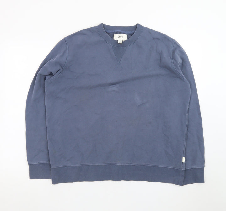 Marks and Spencer Men's Blue L Pullover Sweatshirt Crew Neck Cotton