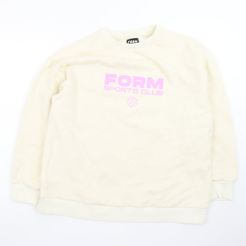 FORM Womens Beige Sweatshirt Size 8 Pullover Crew Neck Sports Club