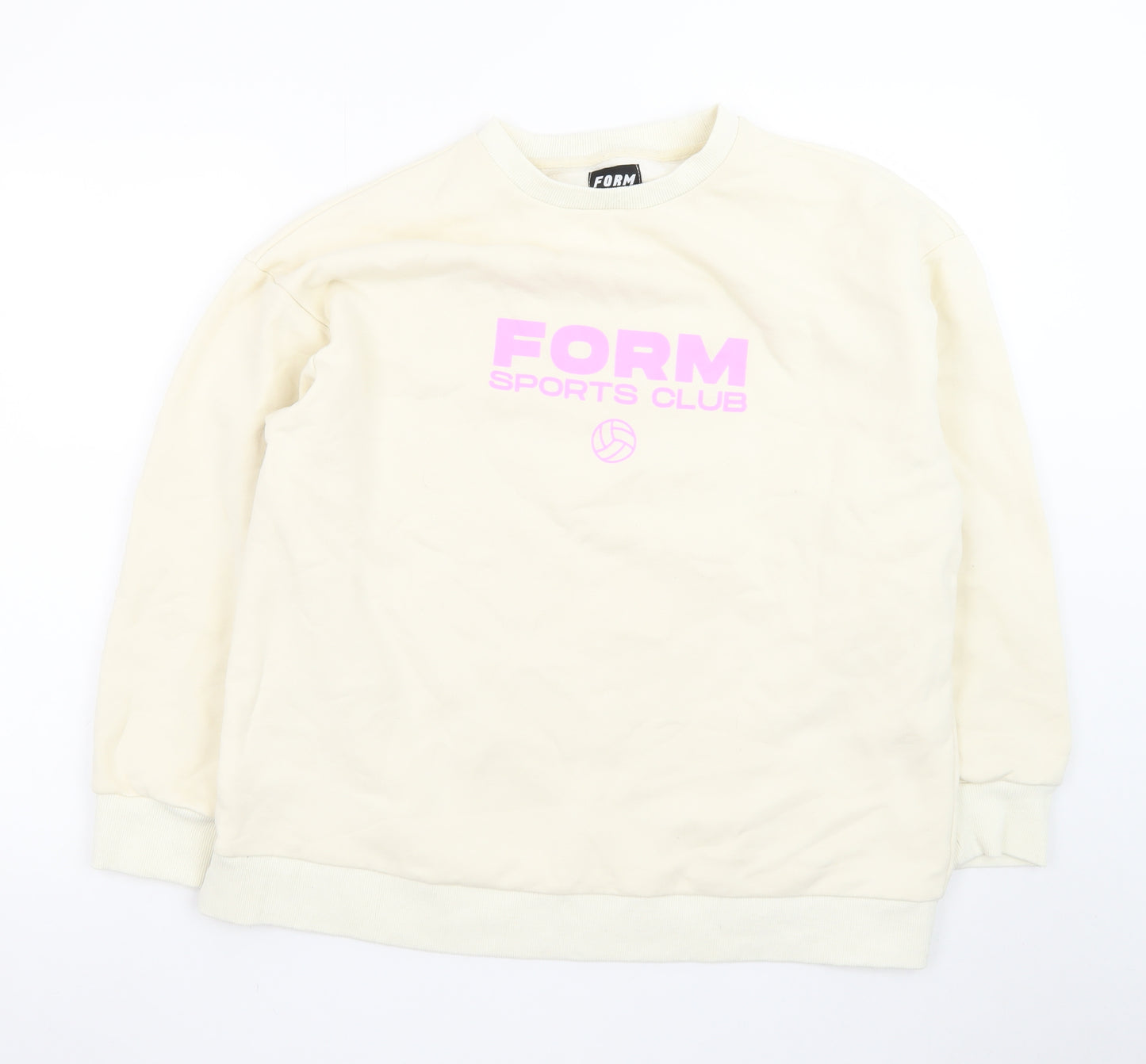 FORM Womens Beige Sweatshirt Size 8 Pullover Crew Neck Sports Club