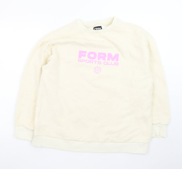 FORM Womens Beige Sweatshirt Size 8 Pullover Crew Neck Sports Club
