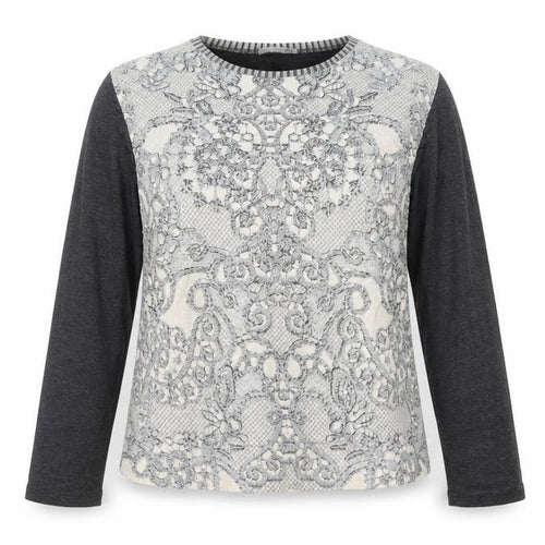 Zara Women Grey Lace Front Long Sleeve Jersey T-Shirt L