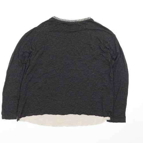 Zara Women Grey Lace Front Long Sleeve Jersey T-Shirt L