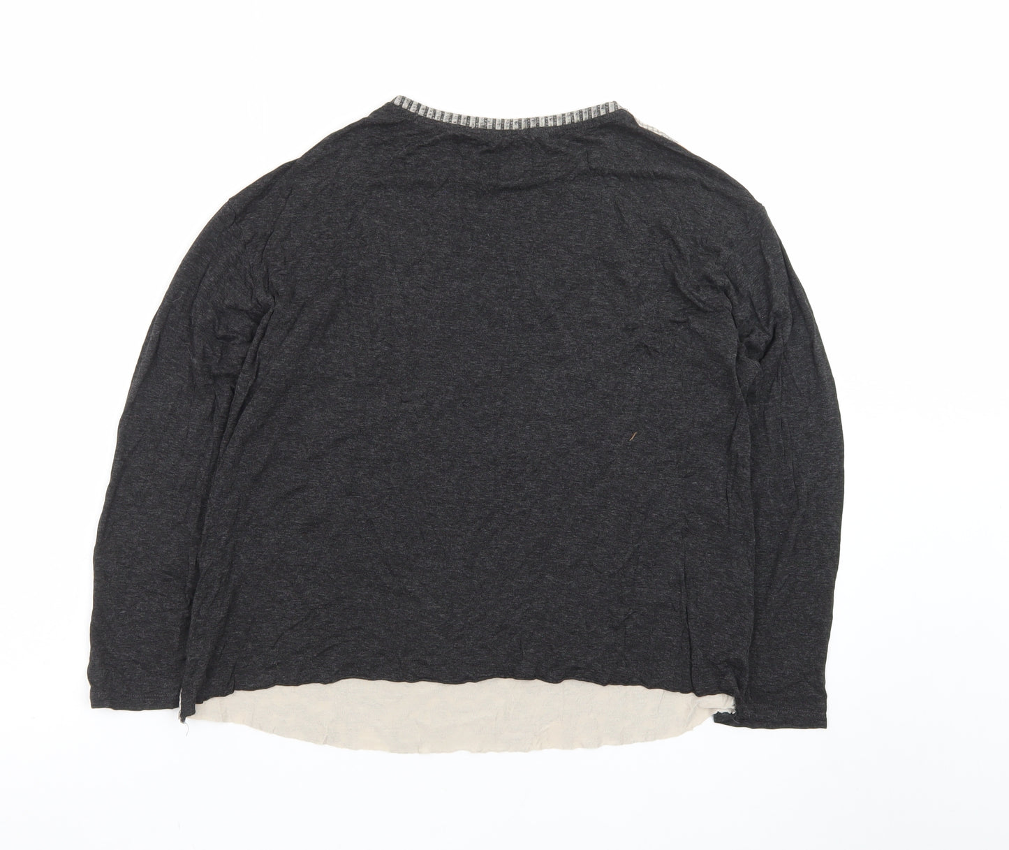 Zara Women Grey Lace Front Long Sleeve Jersey T-Shirt L
