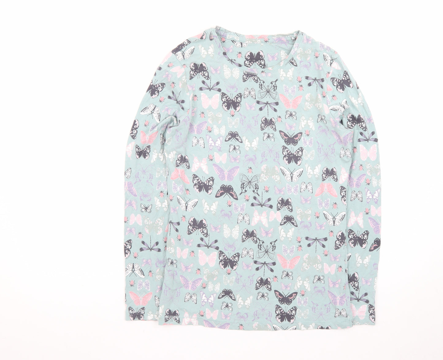 Tu Women’s Blue Butterfly Print Long Sleeve Cotton Modal T-Shirt Size 12