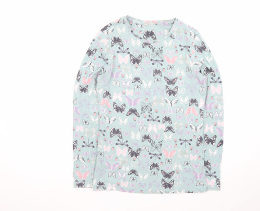 Tu Women’s Blue Butterfly Print Long Sleeve Cotton Modal T-Shirt Size 12