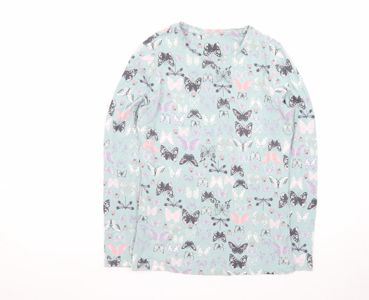 Tu Women’s Blue Butterfly Print Long Sleeve Cotton Modal T-Shirt Size 12