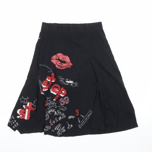 Desigual Womens Black A-Line Embroidered Art Skirt Size M
