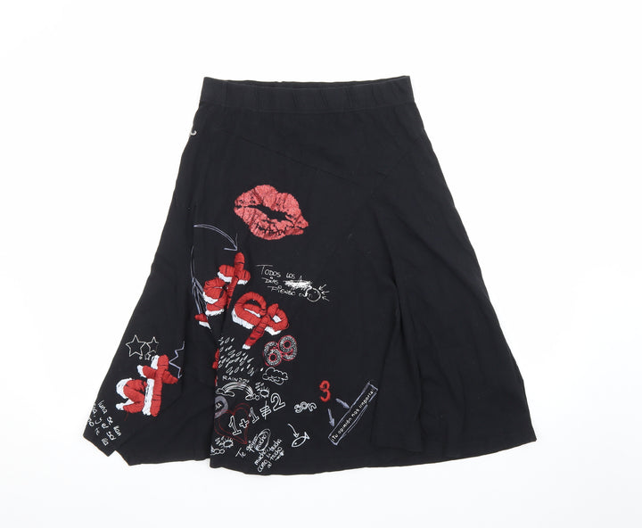 Desigual Womens Black A-Line Embroidered Art Skirt Size M