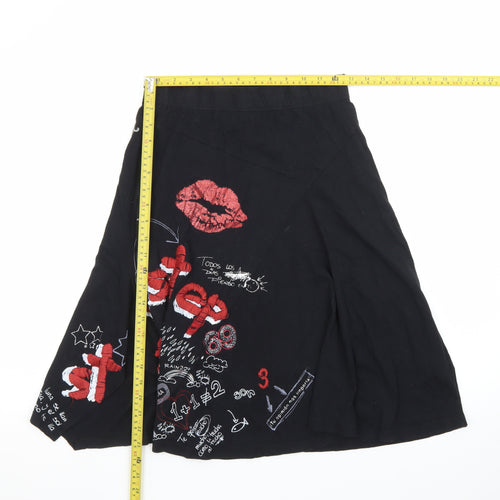 Desigual Womens Black A-Line Embroidered Art Skirt Size M