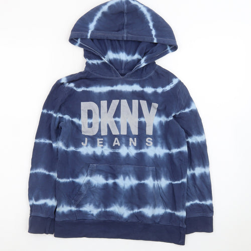 DKNY Boys Blue Tie-Dye Pullover Hoodie 8 Years 100% Cotton Casual