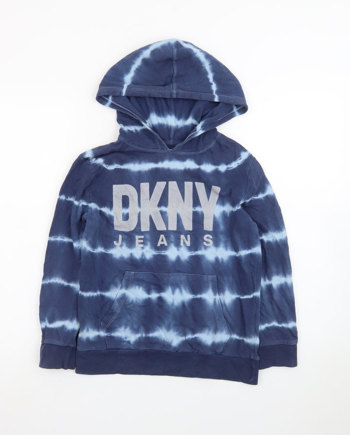DKNY Boys Blue Tie-Dye Pullover Hoodie 8 Years 100% Cotton Casual
