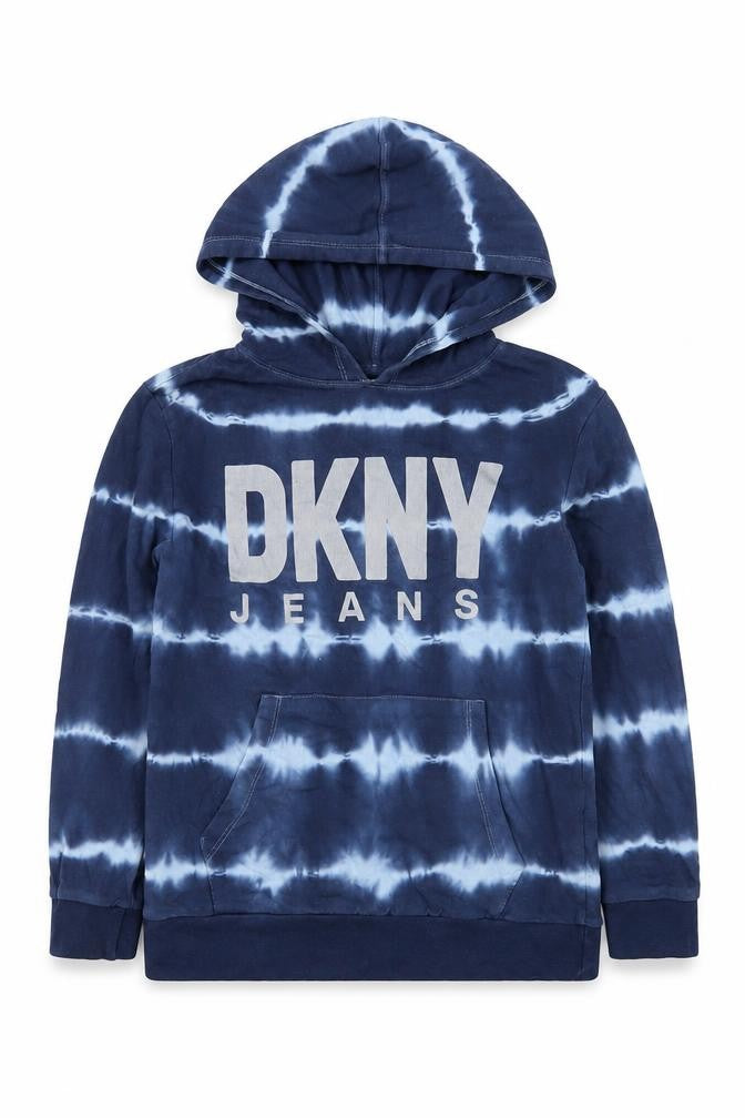 DKNY Boys Blue Tie-Dye Pullover Hoodie 8 Years 100% Cotton Casual