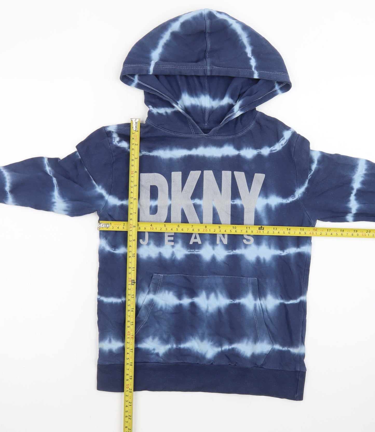DKNY Boys Blue Tie-Dye Pullover Hoodie 8 Years 100% Cotton Casual