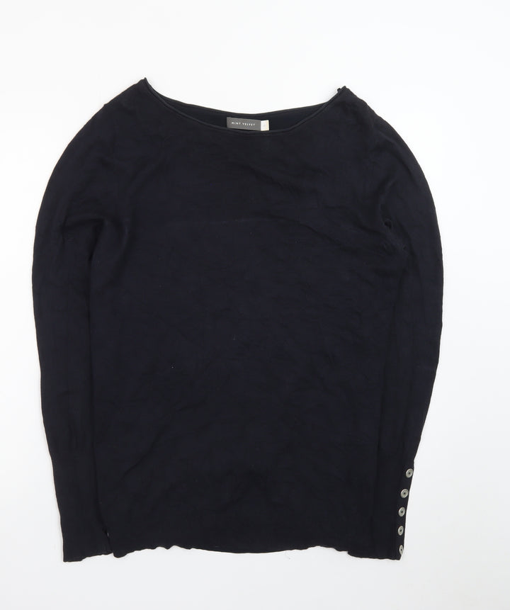 Mint Velvet Women's Black Size 12 Long Sleeve Boat Neck Zip Back Jumper