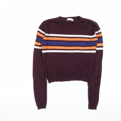 Cooperative Womens Brown Striped Crew Neck Pullover Jumper Size S