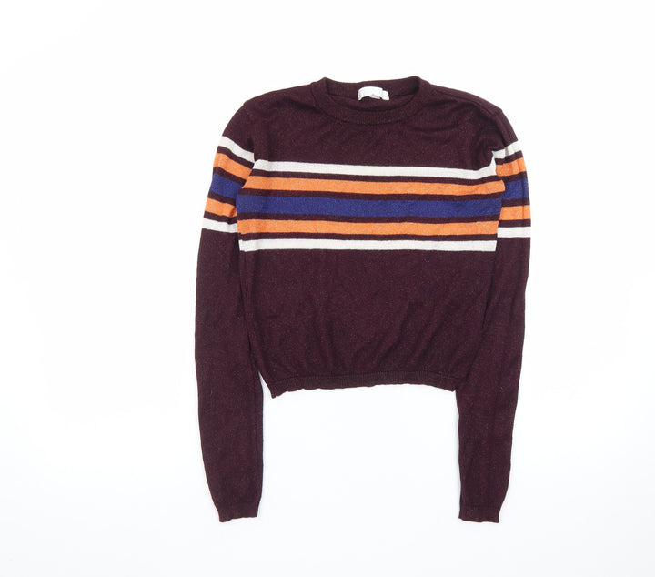 Cooperative Womens Brown Striped Crew Neck Pullover Jumper Size S