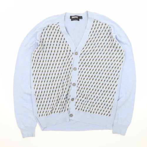 DKNY Men's Blue Geometric Classic Fit Cardigan M