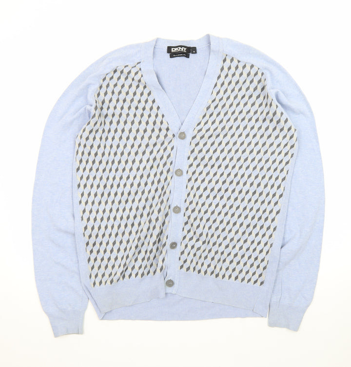 DKNY Men's Blue Geometric Classic Fit Cardigan M