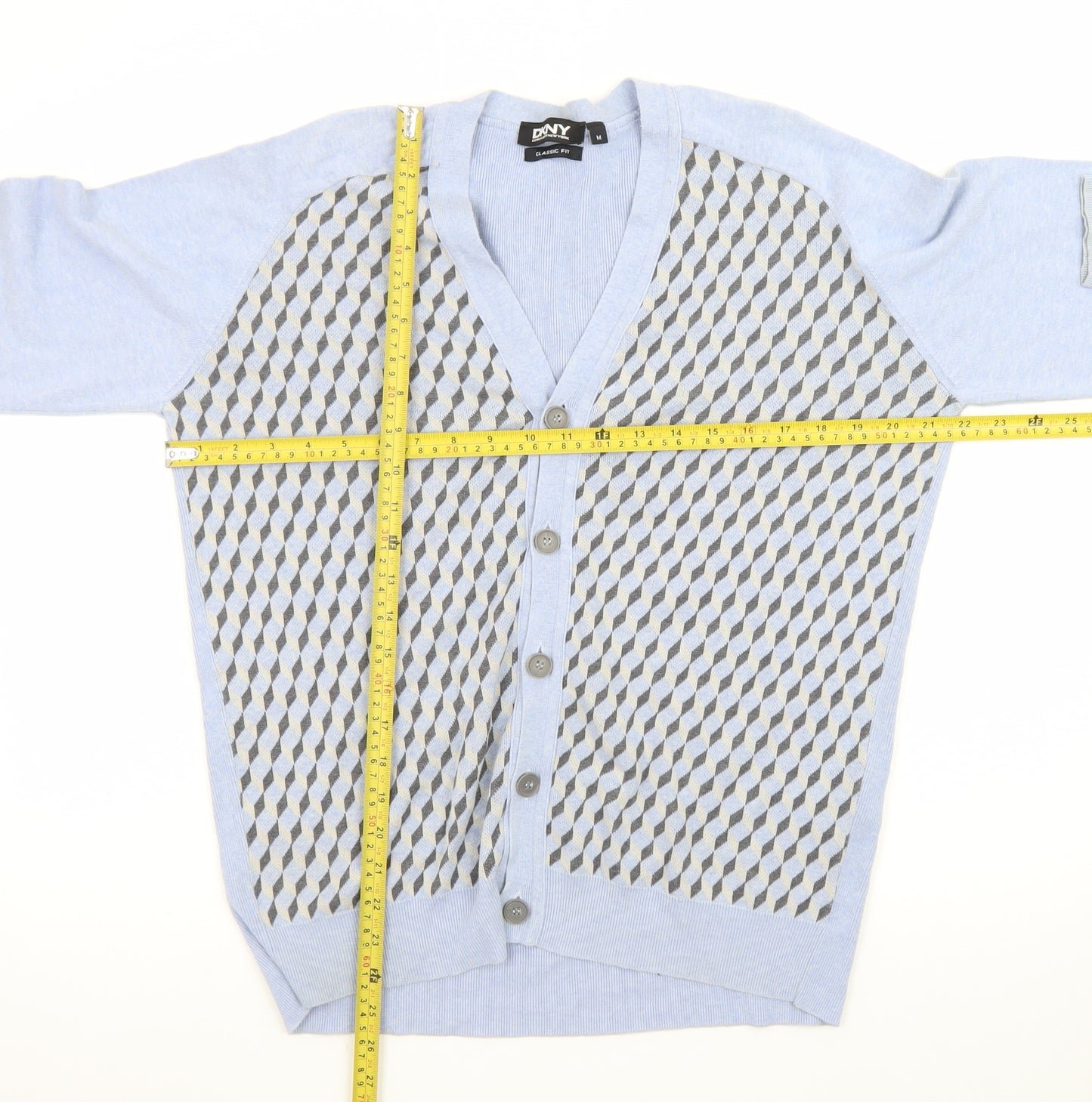 DKNY Men's Blue Geometric Classic Fit Cardigan M