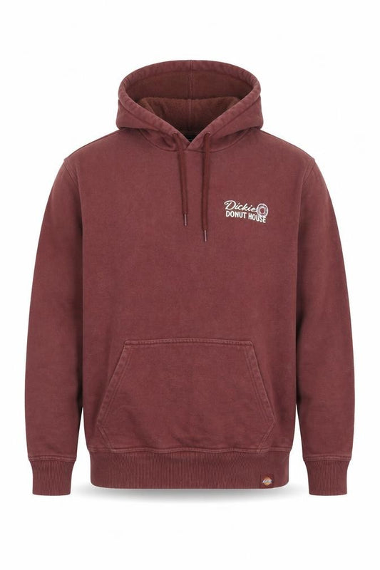 Front view of Dickies Men's Brown Pullover Hoodie M Graphic Print Fleece Sweatshirt