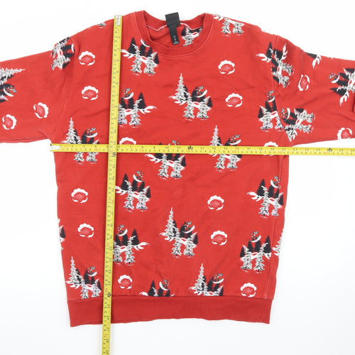 H&M Women Red Christmas Graphic Long Sleeve Cotton Jumper M