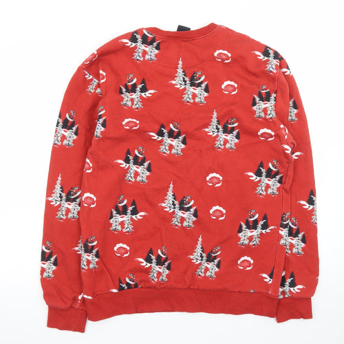 H&M Women Red Christmas Graphic Long Sleeve Cotton Jumper M