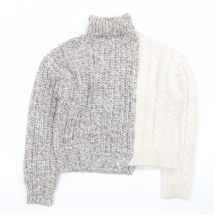 ZARA Girls Grey & Ivory Roll Neck Pullover Jumper Size 13-14 Years Wool Blend