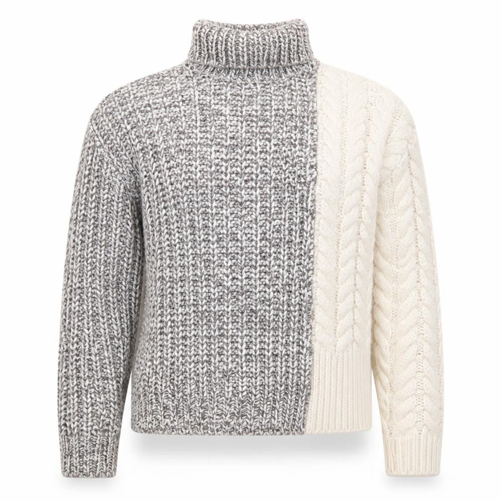 Front view of Zara girls’ grey & ivory roll neck jumper, size 13-14, years wool blend