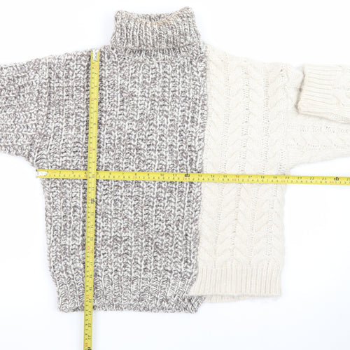 ZARA Girls Grey & Ivory Roll Neck Pullover Jumper Size 13-14 Years Wool Blend
