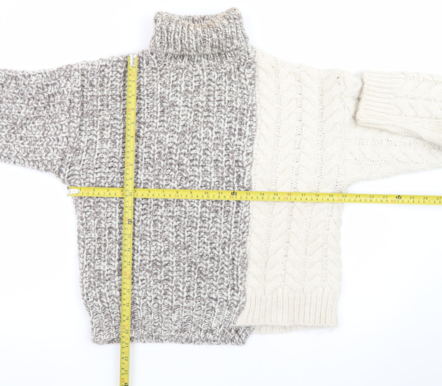 ZARA Girls Grey & Ivory Roll Neck Pullover Jumper Size 13-14 Years Wool Blend