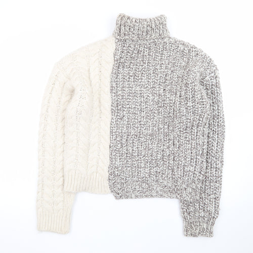 ZARA Girls Grey & Ivory Roll Neck Pullover Jumper Size 13-14 Years Wool Blend
