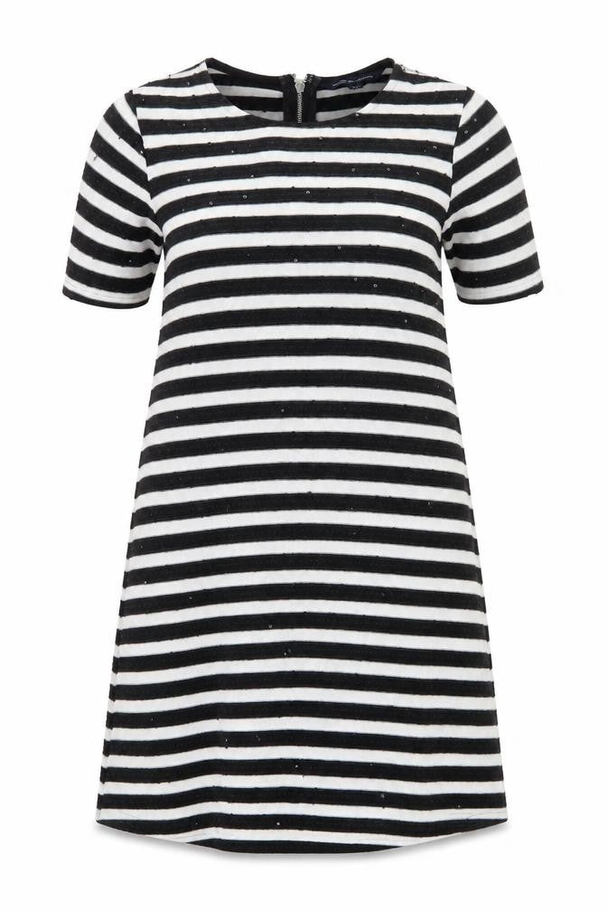 French Connection Women's Black White Striped Shift Dress Size 8