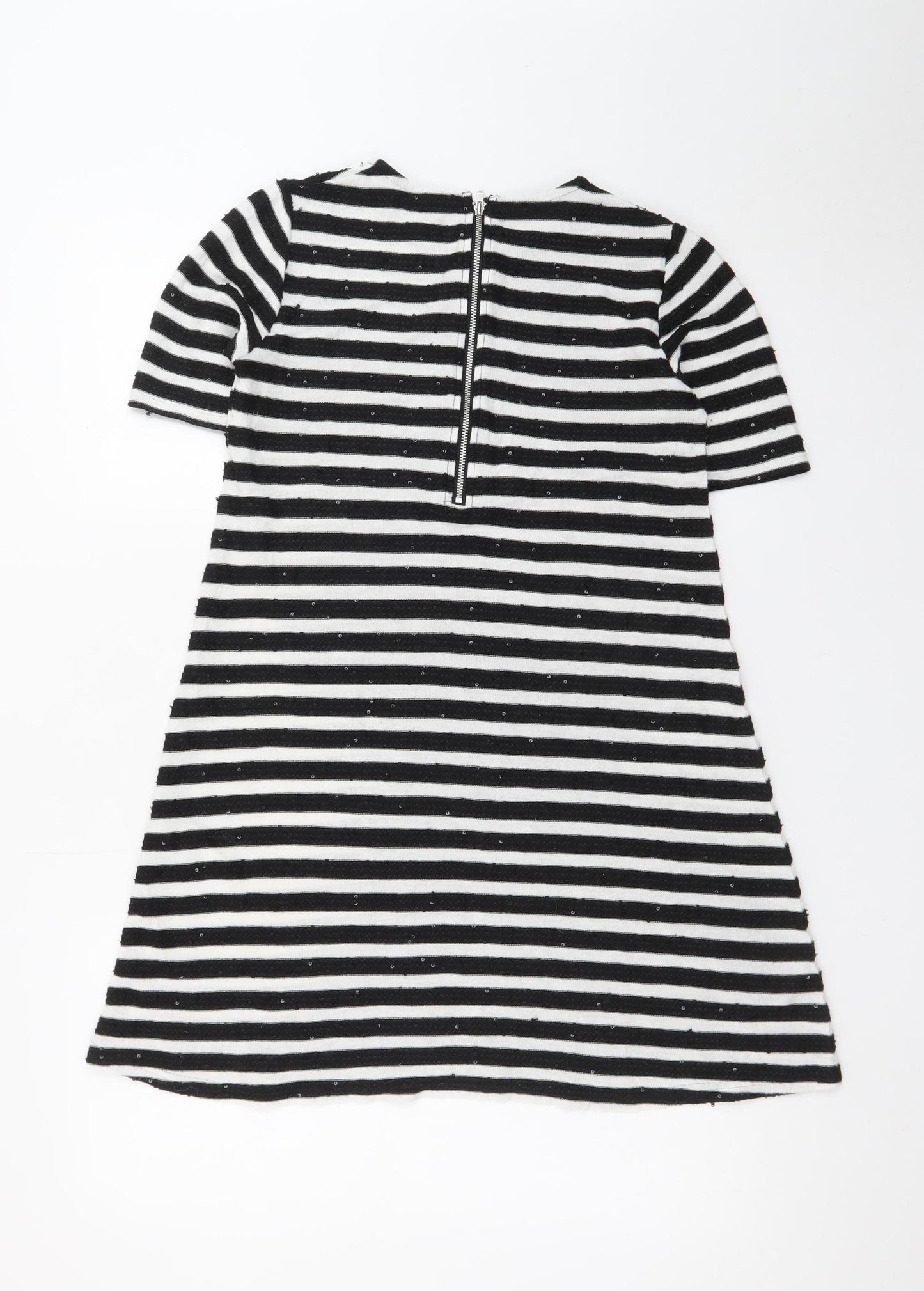 French Connection Women's Black White Striped Shift Dress Size 8