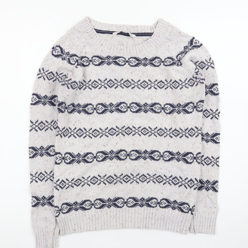 Fat Face Womens Beige Fair Isle Wool Jumper Size 10 Raglan Knit