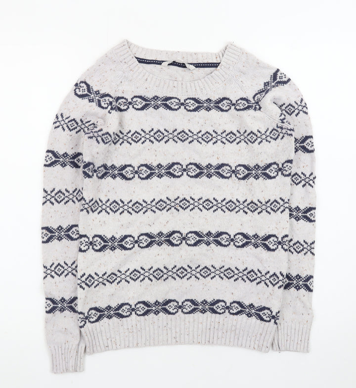 Fat Face Womens Beige Fair Isle Wool Jumper Size 10 Raglan Knit