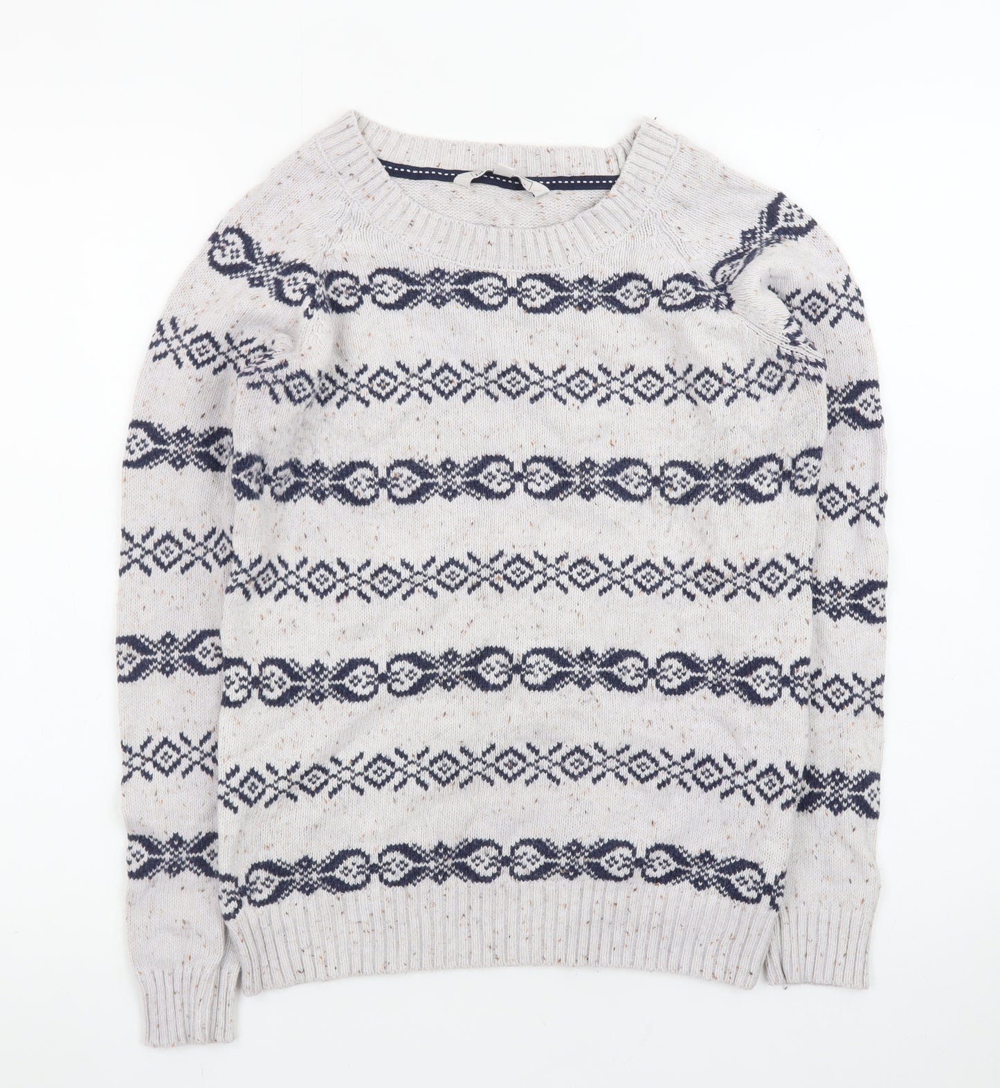 Fat Face Womens Beige Fair Isle Wool Jumper Size 10 Raglan Knit