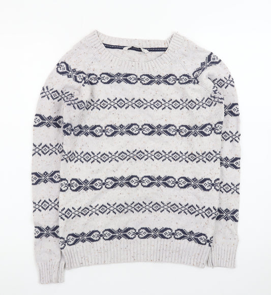 Fat Face Womens Beige Fair Isle Wool Jumper Size 10 Raglan Knit