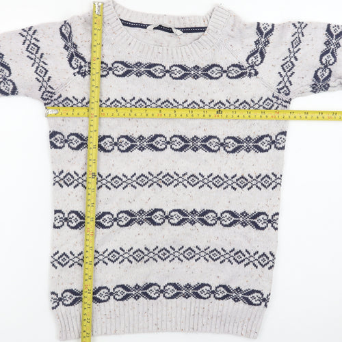 Fat Face Womens Beige Fair Isle Wool Jumper Size 10 Raglan Knit