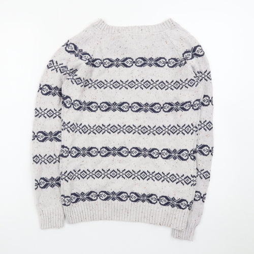Fat Face Womens Beige Fair Isle Wool Jumper Size 10 Raglan Knit