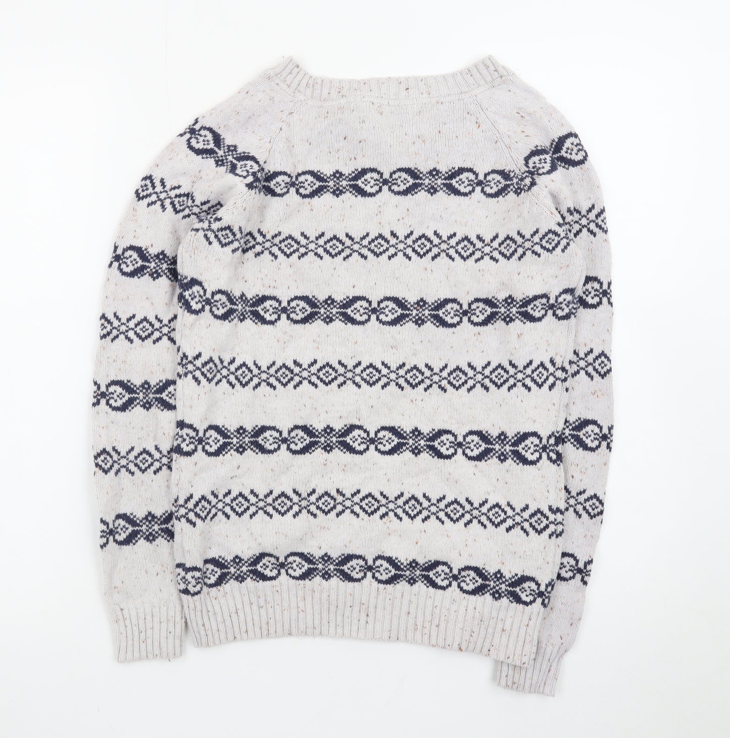Fat Face Womens Beige Fair Isle Wool Jumper Size 10 Raglan Knit