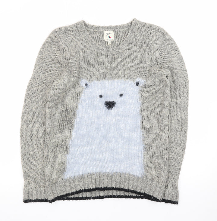 Yumi Women’s Grey Polar Bear Knit Long Sleeve Pullover Jumper Size 10