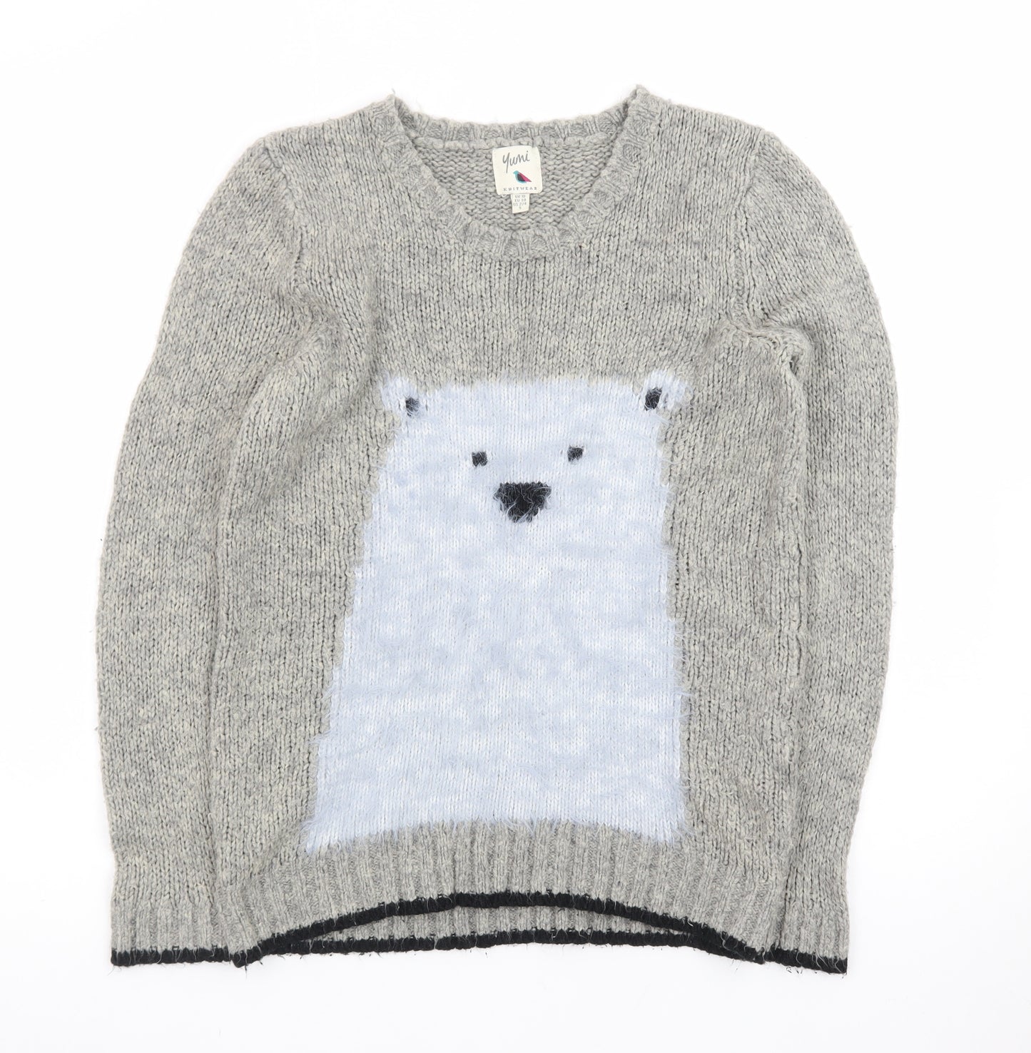 Yumi Women’s Grey Polar Bear Knit Long Sleeve Pullover Jumper Size 10