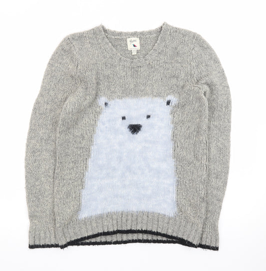 Yumi Women’s Grey Polar Bear Knit Long Sleeve Pullover Jumper Size 10