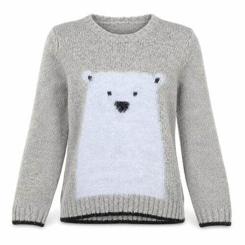 Yumi Women’s Grey Polar Bear Knit Long Sleeve Pullover Jumper Size 10