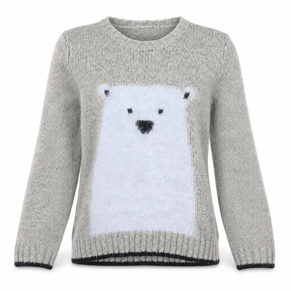 Yumi Women’s Grey Polar Bear Knit Long Sleeve Pullover Jumper Size 10