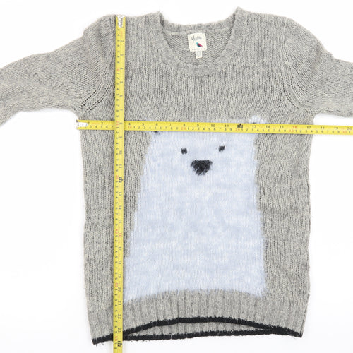 Yumi Women’s Grey Polar Bear Knit Long Sleeve Pullover Jumper Size 10