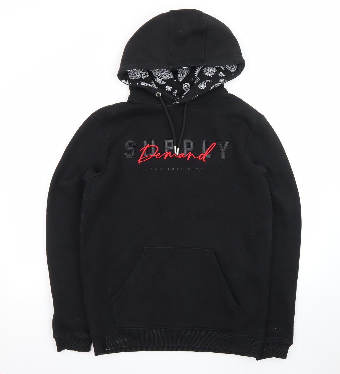 Supply & Demand Men's Black Pullover Hoodie M Graphic Print Paisley Lined