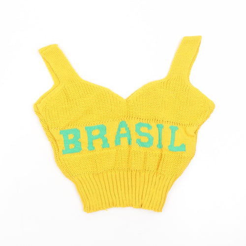 Adriana Franco Dias Women's Yellow Cropped Knit Tank Top M