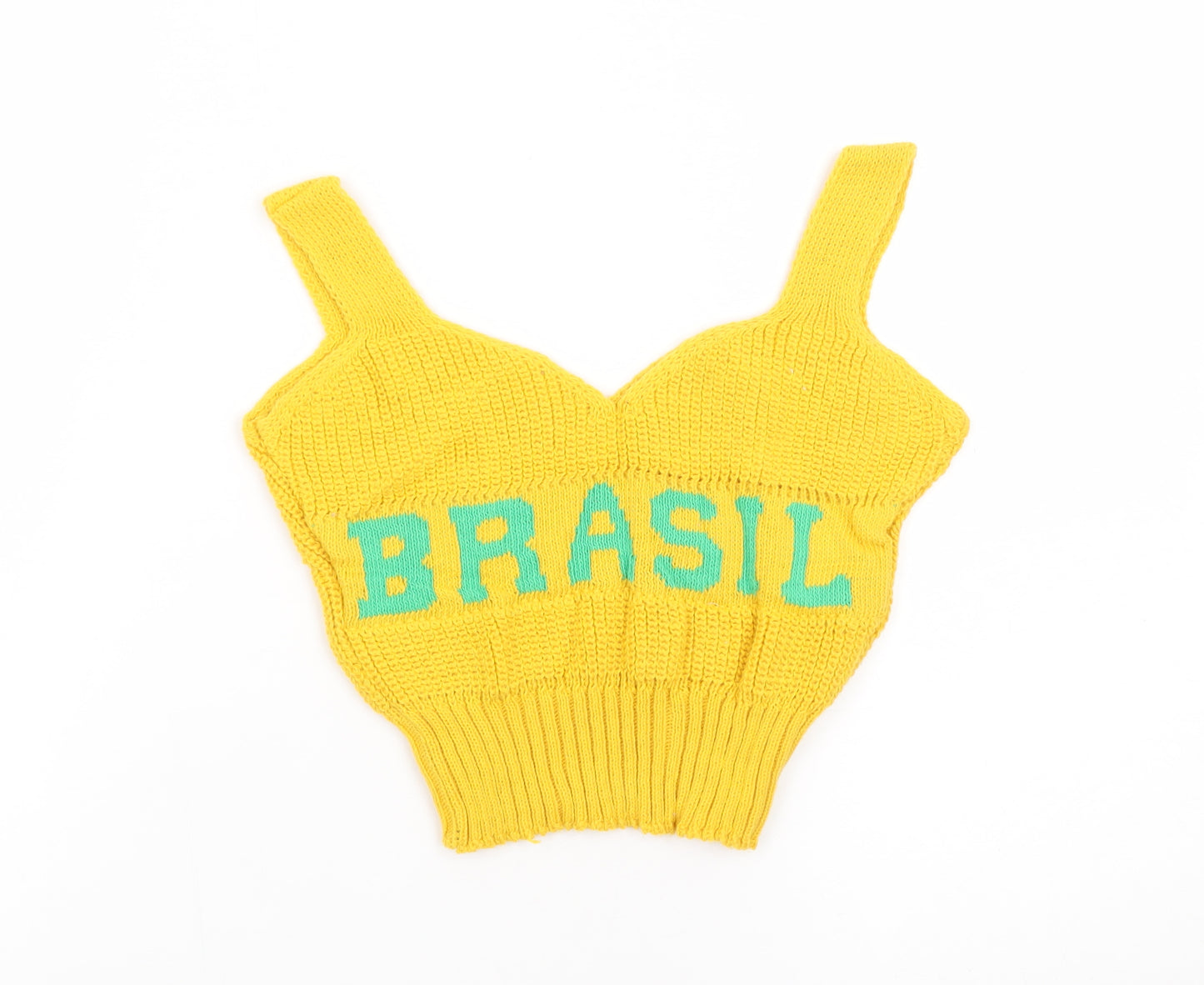 Adriana Franco Dias Women's Yellow Cropped Knit Tank Top M