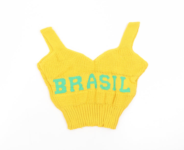 Adriana Franco Dias Women's Yellow Cropped Knit Tank Top M
